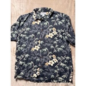 Boca Classics Mens XL Tropical Bamboo Hibiscus Print Button Up Shirt Vacation